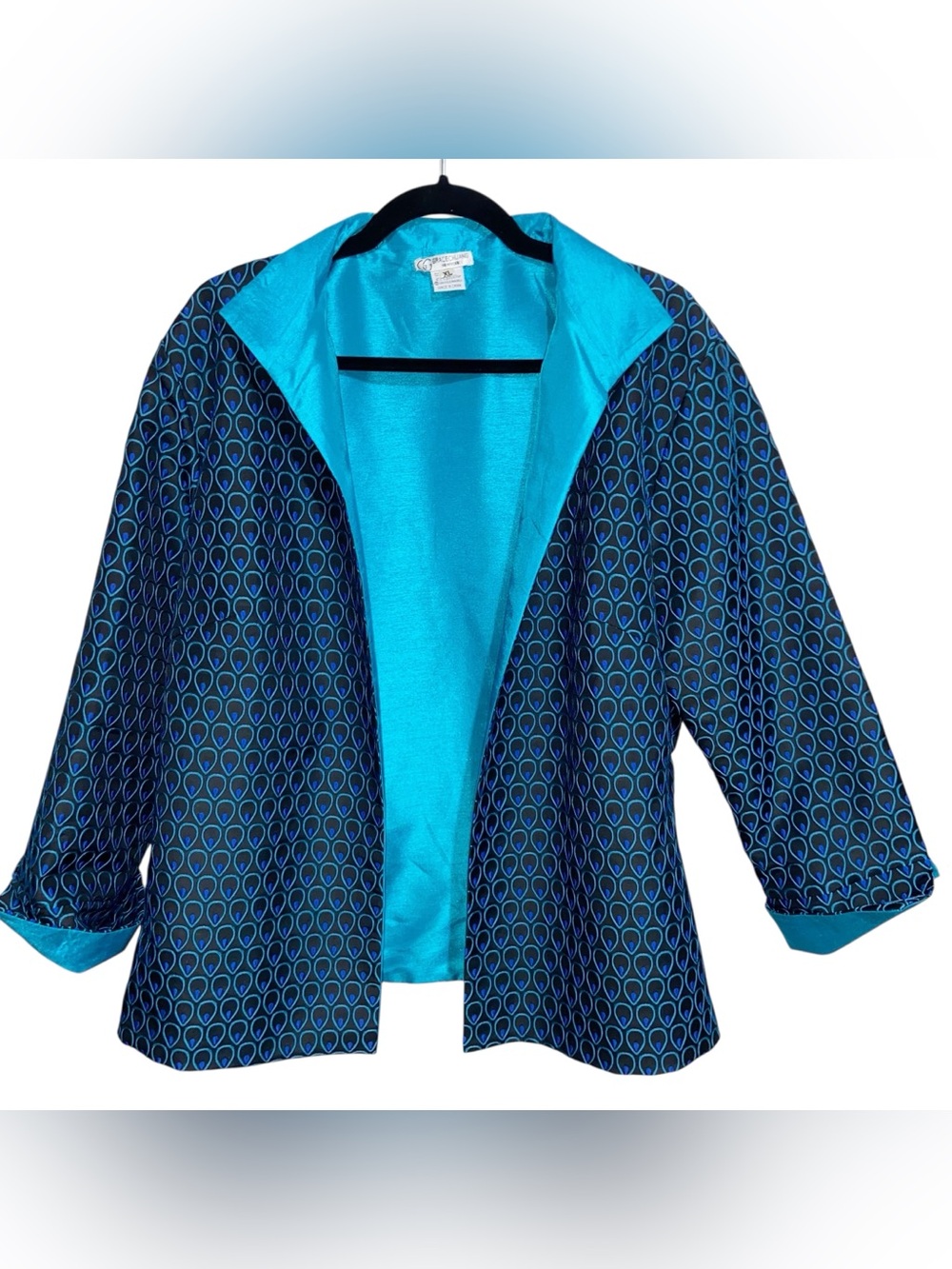 Grace Chuang Jacket Womens XL Peacock Print Reversible New York Artsy Lagenlook